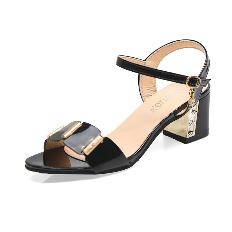 Fashion All-Match Thick Heel  Toe Comfortable All-Match Buckle Sandals
