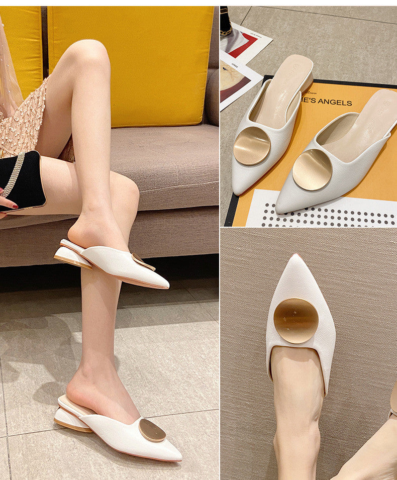 Baotou Semi-drag Sandaler Damer Spids Flad Bund Lazy Yderbeklædning