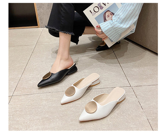 Baotou Semi-drag Sandals Ladies Pointed Flat Bottom Lazy Outer Wear