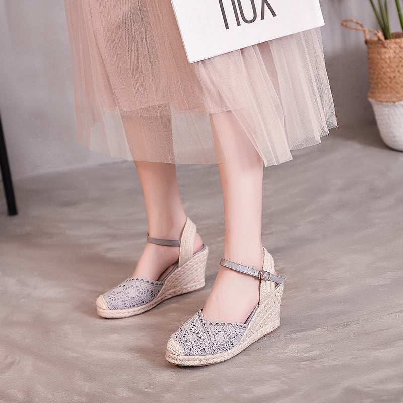 Round Toe Back Empty Sandals Women's Platform Wedge Sandals