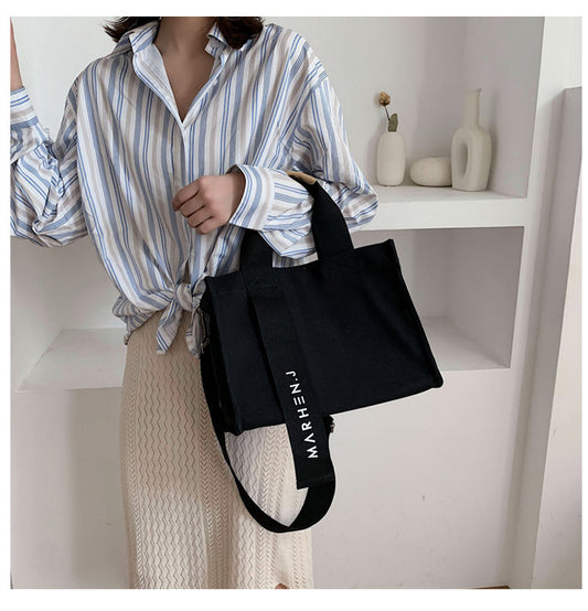 Creative New Canvas Bag For Women'S Leisure Large Capacity Single Shoulder Messenger Letter Simple Square Bag Korean Literature And Art Bag