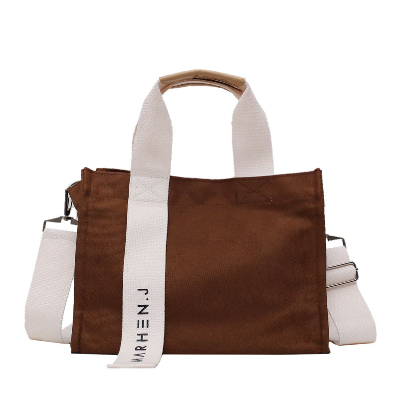 Creative New Canvas Bag For Women'S Leisure Large Capacity Single Shoulder Messenger Letter Simple Square Bag Korean Literature And Art Bag