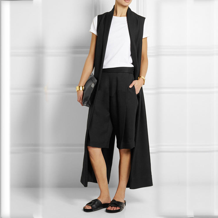 Fashion Temperament No Button Long Back Split Sexy Vest Coat