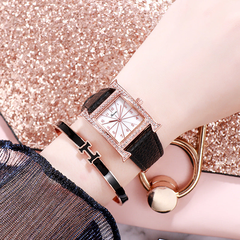 Faqina Vibrato Sonic Boom Foreign Trade Cross-Border Square Ladies Watch Set Student Waterproof Quartz Watch Watch