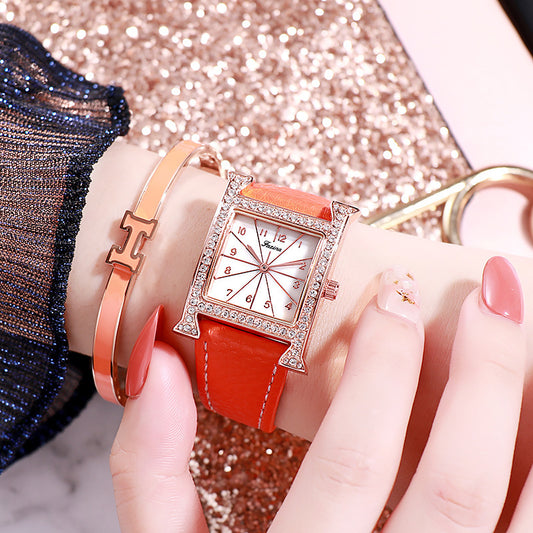 Faqina Vibrato Sonic Boom Foreign Trade Cross-Border Square Ladies Watch Set Student Waterproof Quartz Watch Watch