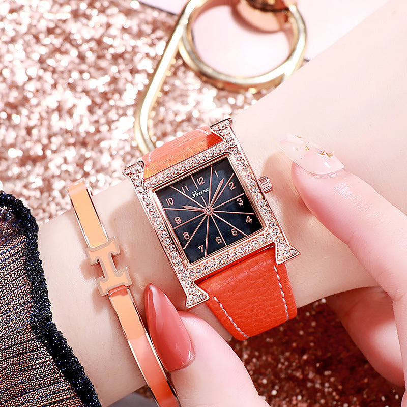 Faqina Vibrato Sonic Boom Foreign Trade Cross-Border Square Ladies Watch Set Student Waterproof Quartz Watch Watch