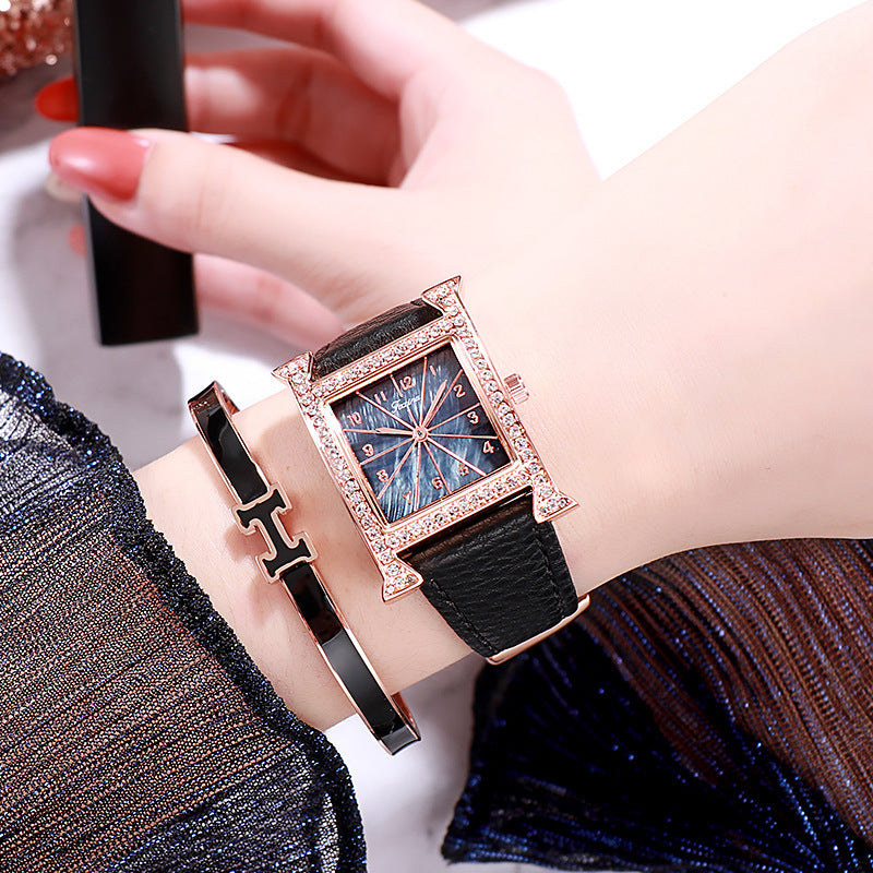 Faqina Vibrato Sonic Boom Foreign Trade Cross-Border Square Ladies Watch Set Student Waterproof Quartz Watch Watch