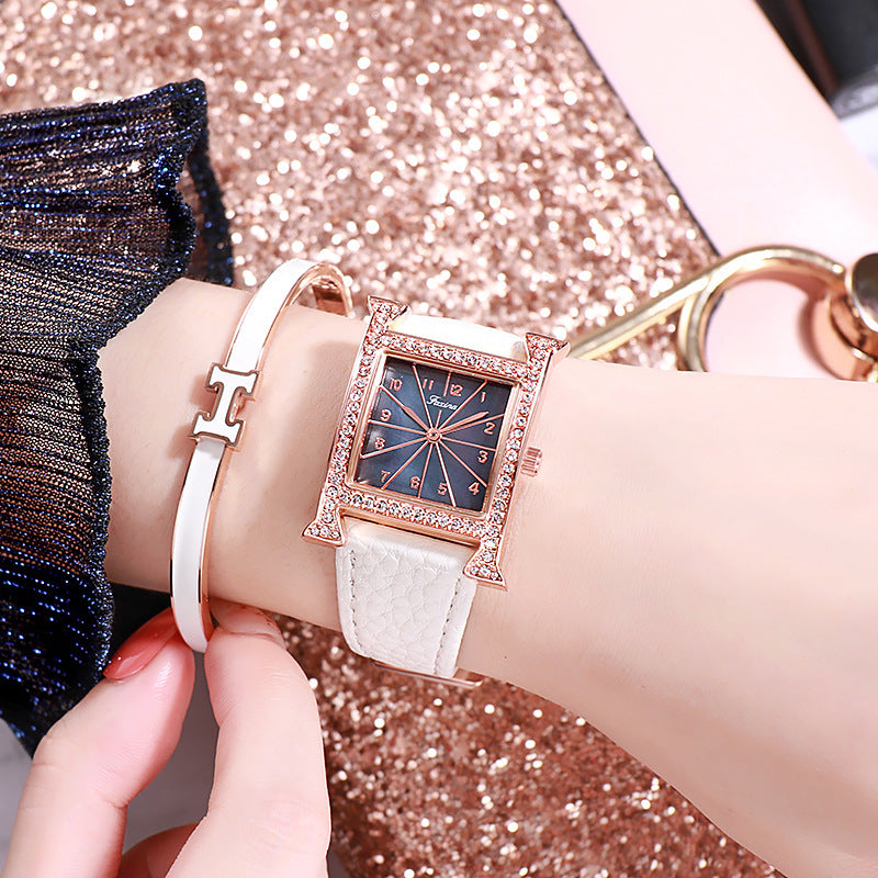 Faqina Vibrato Sonic Boom Foreign Trade Cross-Border Square Ladies Watch Set Student Waterproof Quartz Watch Watch