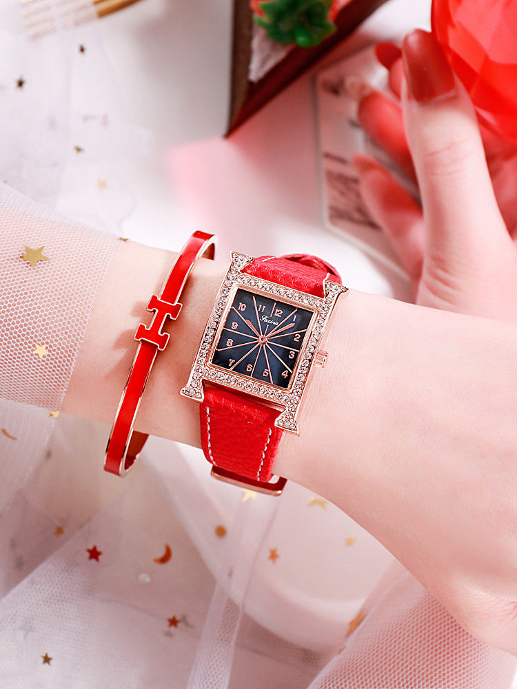 Faqina Vibrato Sonic Boom Foreign Trade Cross-Border Square Ladies Watch Set Student Waterproof Quartz Watch Watch