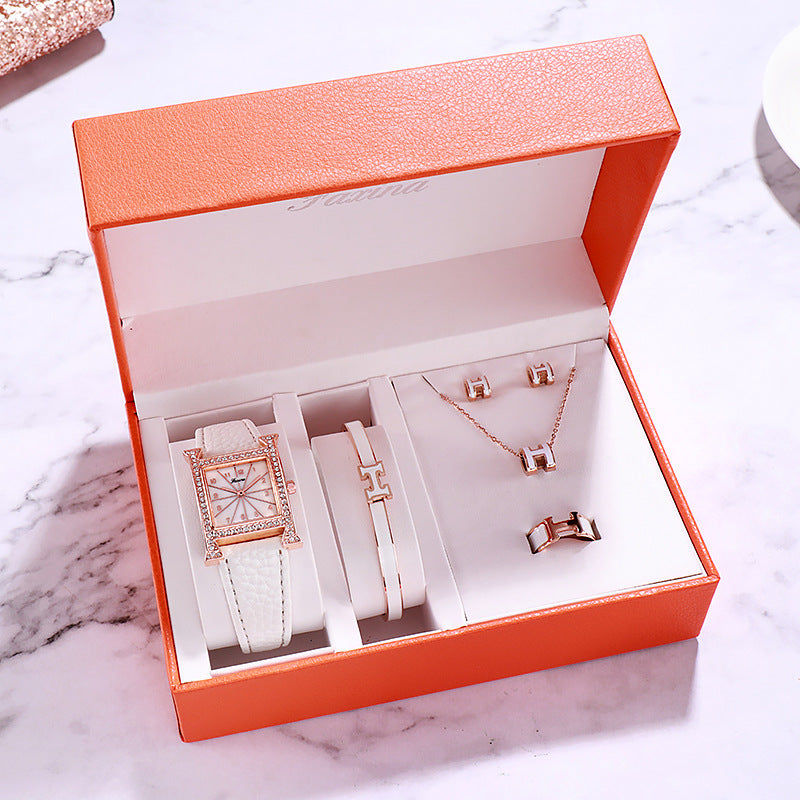 Faqina Vibrato Sonic Boom Foreign Trade Cross-Border Square Ladies Watch Set Student Waterproof Quartz Watch Watch