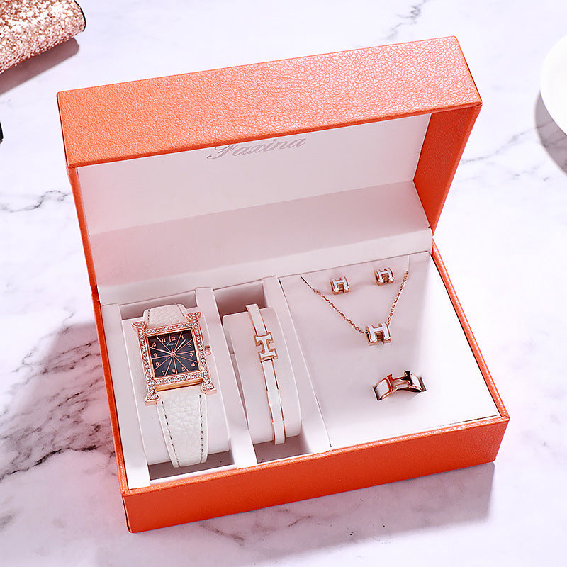 Faqina Vibrato Sonic Boom Foreign Trade Cross-Border Square Ladies Watch Set Student Waterproof Quartz Watch Watch