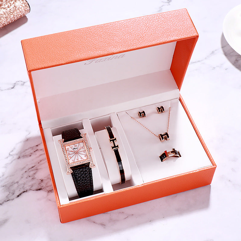 Faqina Vibrato Sonic Boom Foreign Trade Cross-Border Square Ladies Watch Set Student Waterproof Quartz Watch Watch