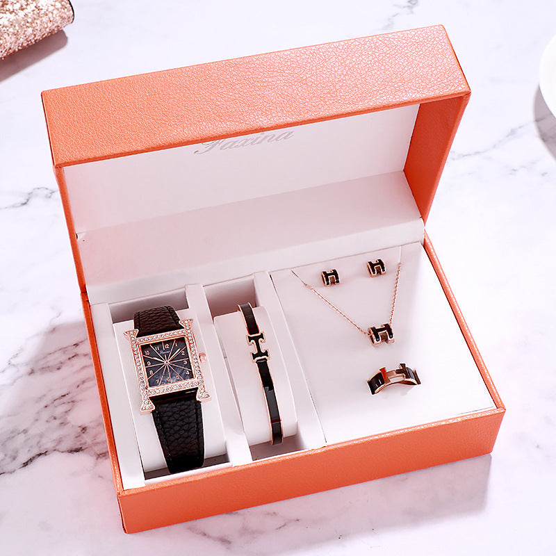 Faqina Vibrato Sonic Boom Foreign Trade Cross-Border Square Ladies Watch Set Student Waterproof Quartz Watch Watch