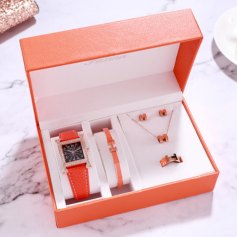 Faqina Vibrato Sonic Boom Foreign Trade Cross-Border Square Ladies Watch Set Student Waterproof Quartz Watch Watch