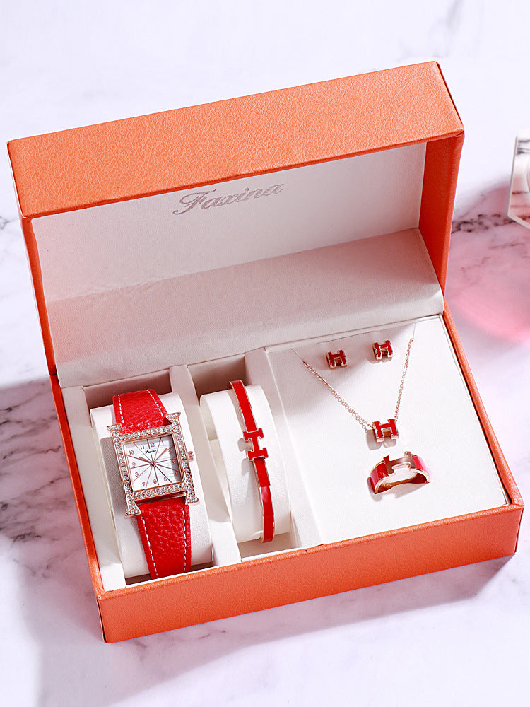 Faqina Vibrato Sonic Boom Foreign Trade Cross-Border Square Ladies Watch Set Student Waterproof Quartz Watch Watch