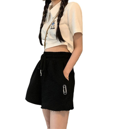 High-waisted Raw-edged Split Trousers Loose Wide-leg Trousers