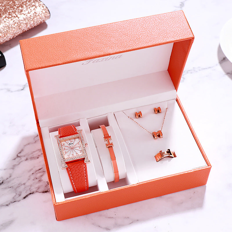 Faqina Vibrato Sonic Boom Foreign Trade Cross-Border Square Ladies Watch Set Student Waterproof Quartz Watch Watch