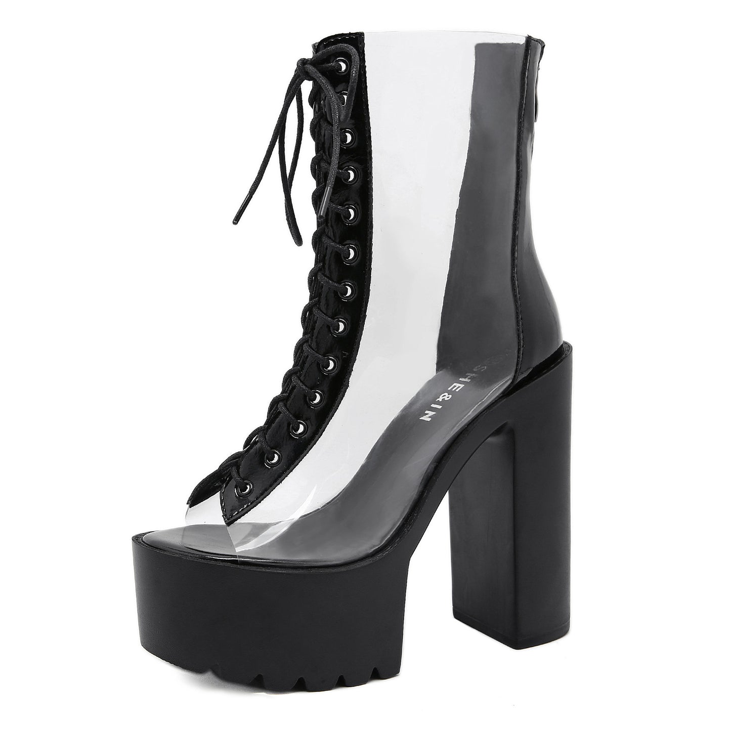 Women'S Shoes High Heel Waterproof Platform Transparent Fish Mouth Cool Boots