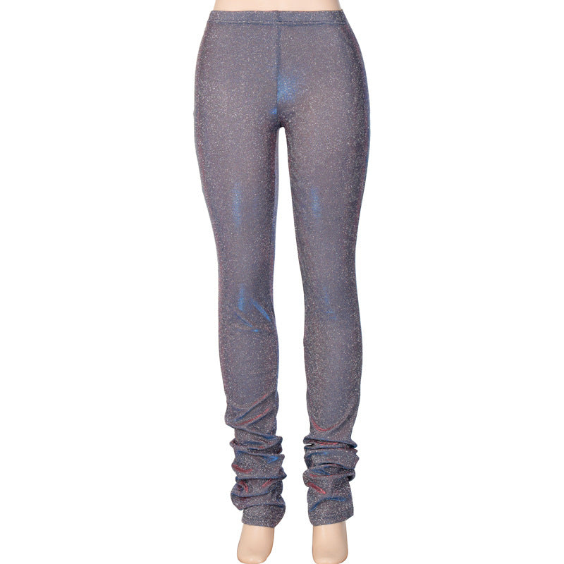 Amazon Hot-Selling Women'S Fashion Casual Bright Silk Tight-Fitting Mid-Waist Pile Pants