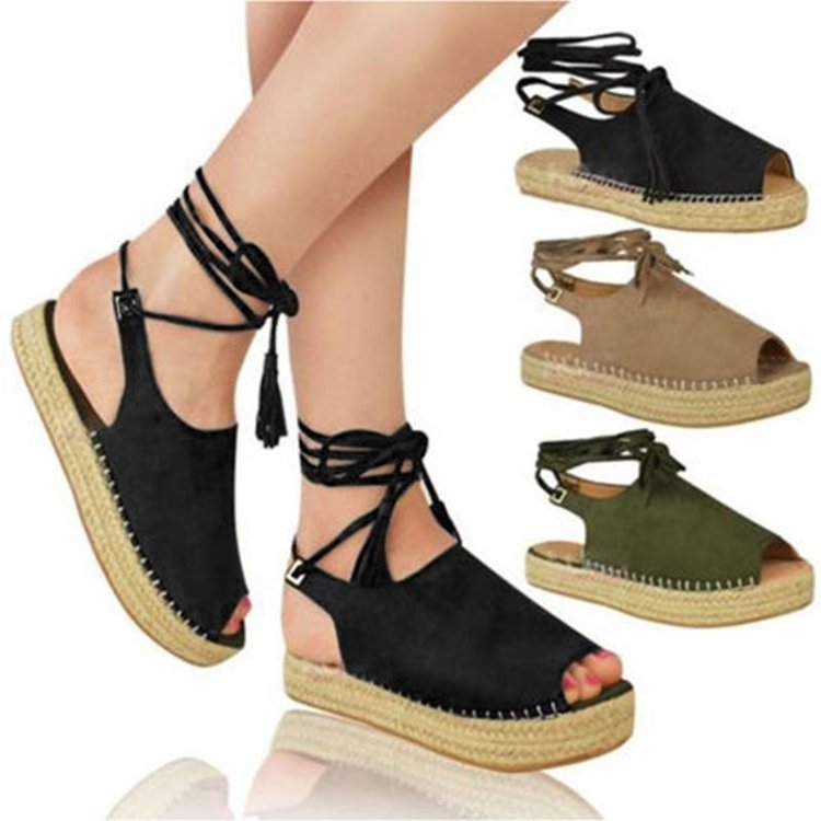 Flat Lace-Up Platform Velvet Roman Shoes