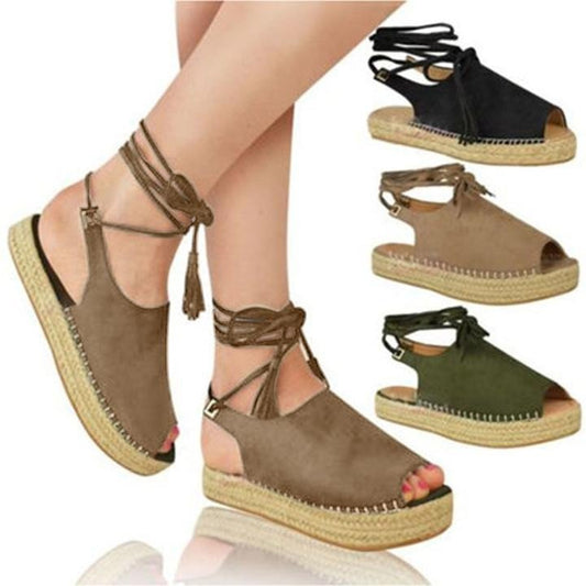 Flat Lace-Up Platform Velvet Roman Shoes