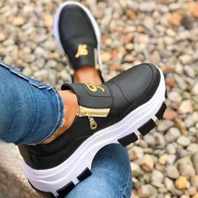 Round Toe Flat-Heel Low-Top Double Zipper All-Season Loafers