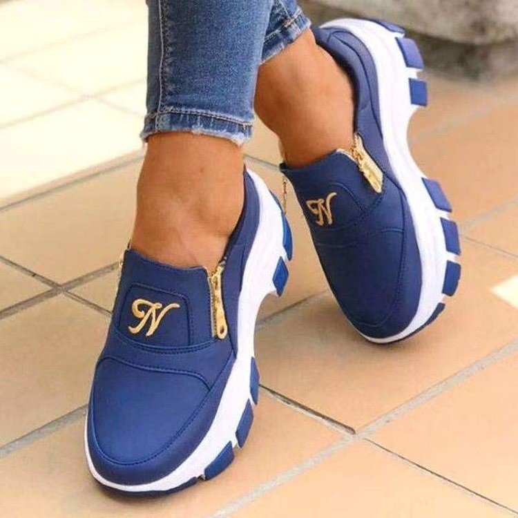 Round Toe Flat-Heel Low-Top Double Zipper All-Season Loafers