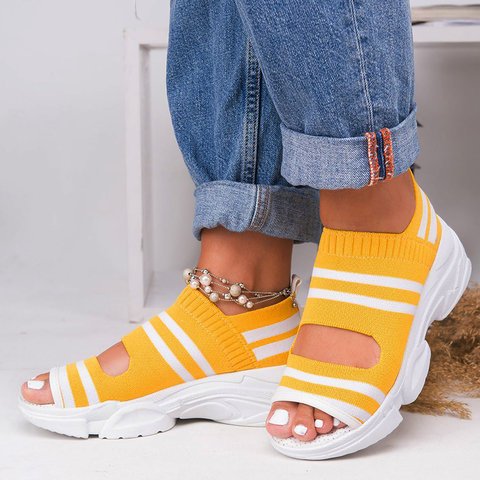 Flyvende vævede sandaler Dame Ny sommer fladbundet stil Komfortabel elastisk tyksålet sportssko med fiskeåbning Stor størrelse Fabrik