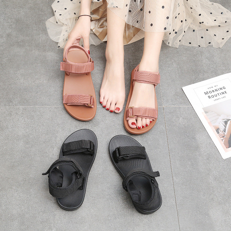 Velcro Sandals Women's Summer New Style Flat Roman Sandals Thick Bottom
