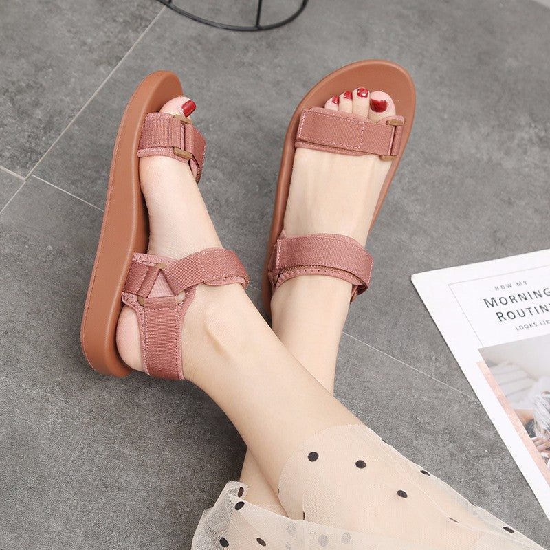 Velcro Sandals Women's Summer New Style Flat Roman Sandals Thick Bottom