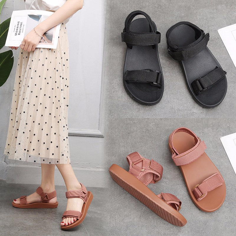Velcro Sandals Women's Summer New Style Flat Roman Sandals Thick Bottom