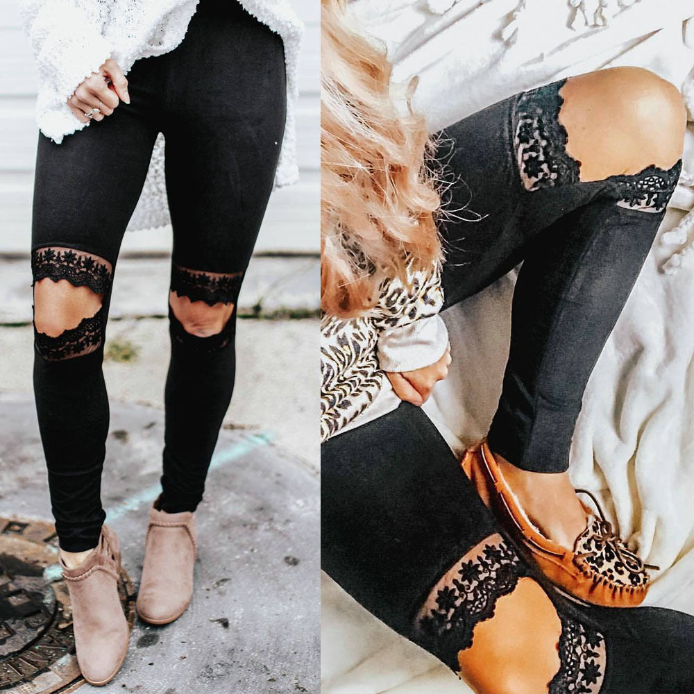 Feminine Slim Feature Lace Design Casual Pants
