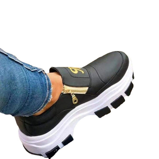 Round Toe Flat-Heel Low-Top Double Zipper All-Season Loafers
