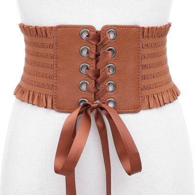 Ladies Fringed Bow Tie Belt Belt Super Wide Girdle Fashion Skirt Bandage Decoration Girdle Korean Version Of All-Match Female