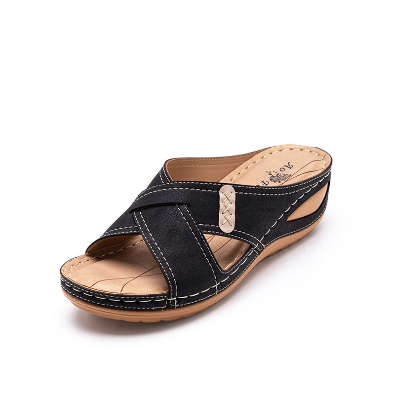 Vintage Wedge Car Stitched Mother Shoes Plus Size Women'S Slippers