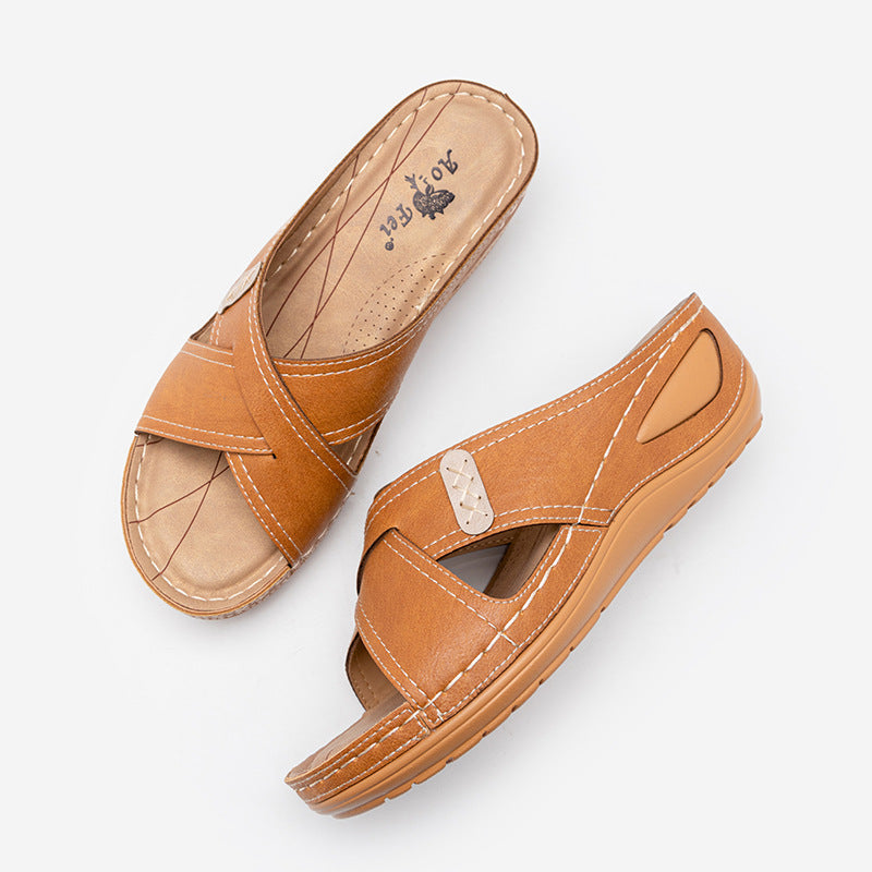 Vintage Wedge Car Stitched Mother Shoes Plus Size Women'S Slippers