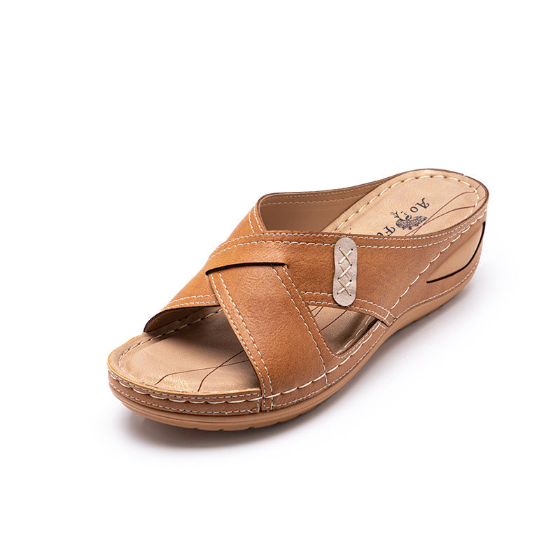 Vintage Wedge Car Stitched Mother Shoes Plus Size Women'S Slippers