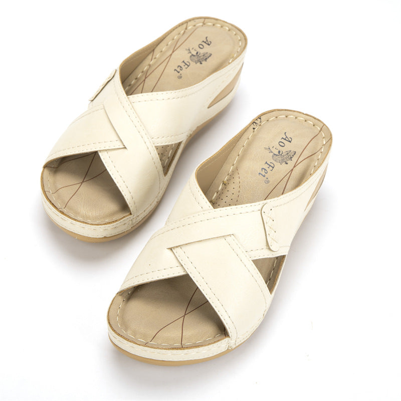 Vintage Wedge Car Stitched Mother Shoes Plus Size Women'S Slippers