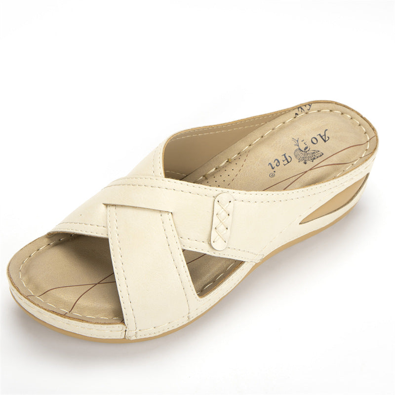Vintage Wedge Car Stitched Mother Shoes Plus Size Women'S Slippers