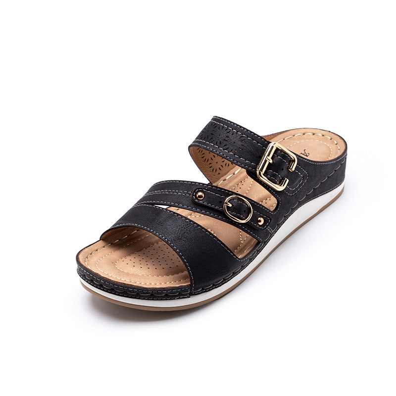 Outer Wear Non-Slip Casual Metal Buckle Thick-Soled Women'S Sandals