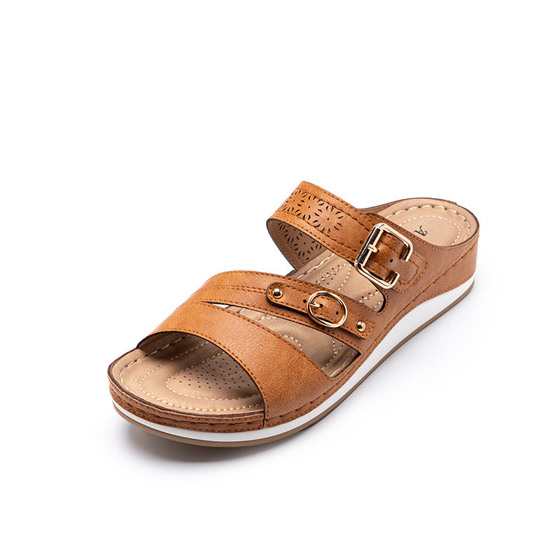 Outer Wear Non-Slip Casual Metal Buckle Thick-Soled Women'S Sandals