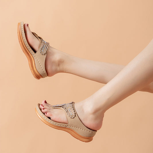 Fashion Rhinestone Wedge Sandals Foreign Trade Leisure Vacation Flip Flops