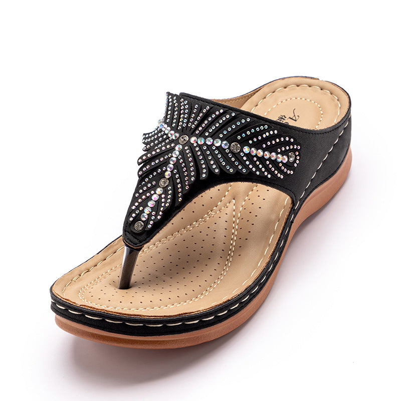 Fashion Rhinestone Wedge Sandals Foreign Trade Leisure Vacation Flip Flops
