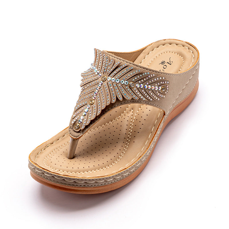 Fashion Rhinestone Wedge Sandals Foreign Trade Leisure Vacation Flip Flops