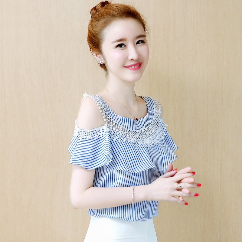 One-Shoulder Off-Shoulder Short-Sleeved Chiffon Top Women'S Clothing