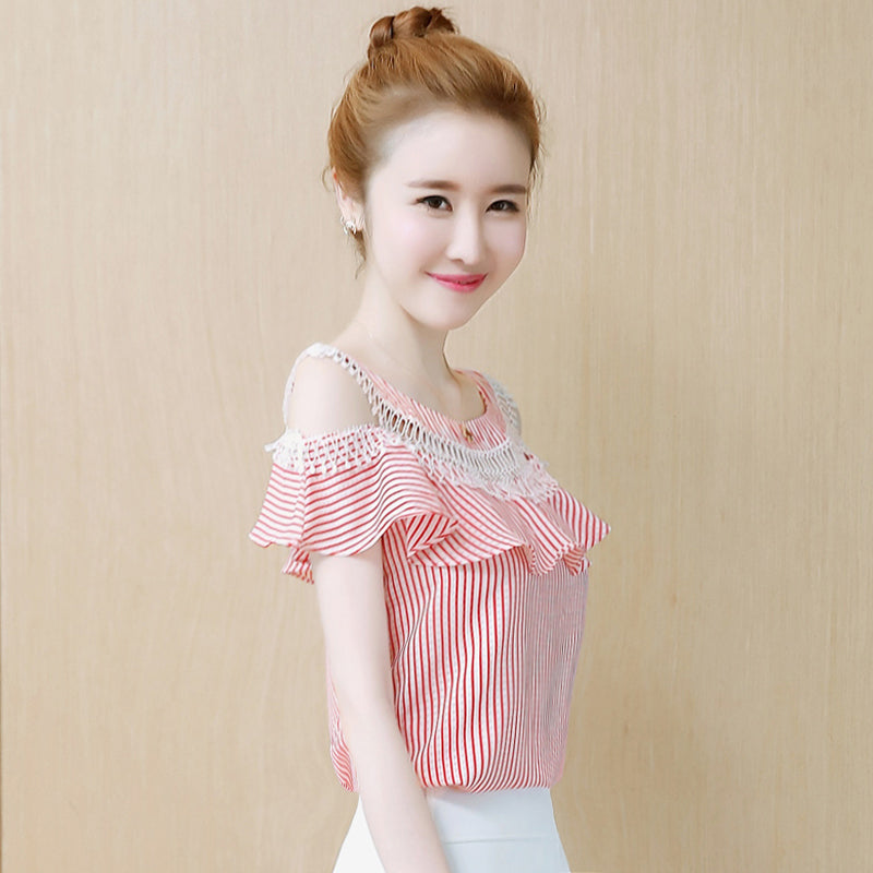 One-Shoulder Off-Shoulder Short-Sleeved Chiffon Top Women'S Clothing