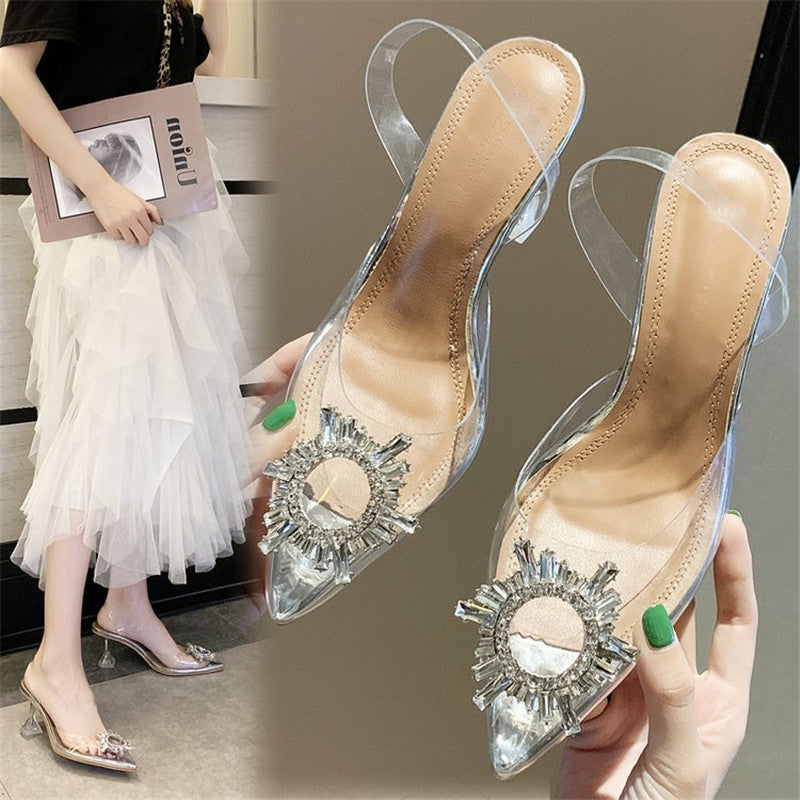 Sexy Stiletto Transparent High Heels With Straps Behind The Pointed Toe