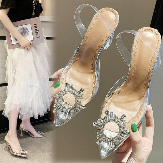 Sexy Stiletto Transparent High Heels With Straps Behind The Pointed Toe