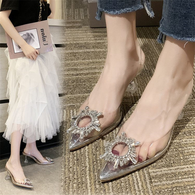 Sexy Stiletto Transparent High Heels With Straps Behind The Pointed Toe