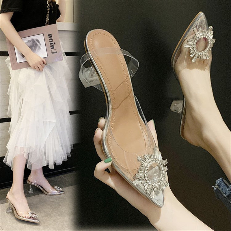 Sexy Stiletto Transparent High Heels With Straps Behind The Pointed Toe